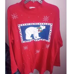 Women's VTG Bechamel Ugly Christ Sweater Beaded XL Polar‎ Bear Holiday